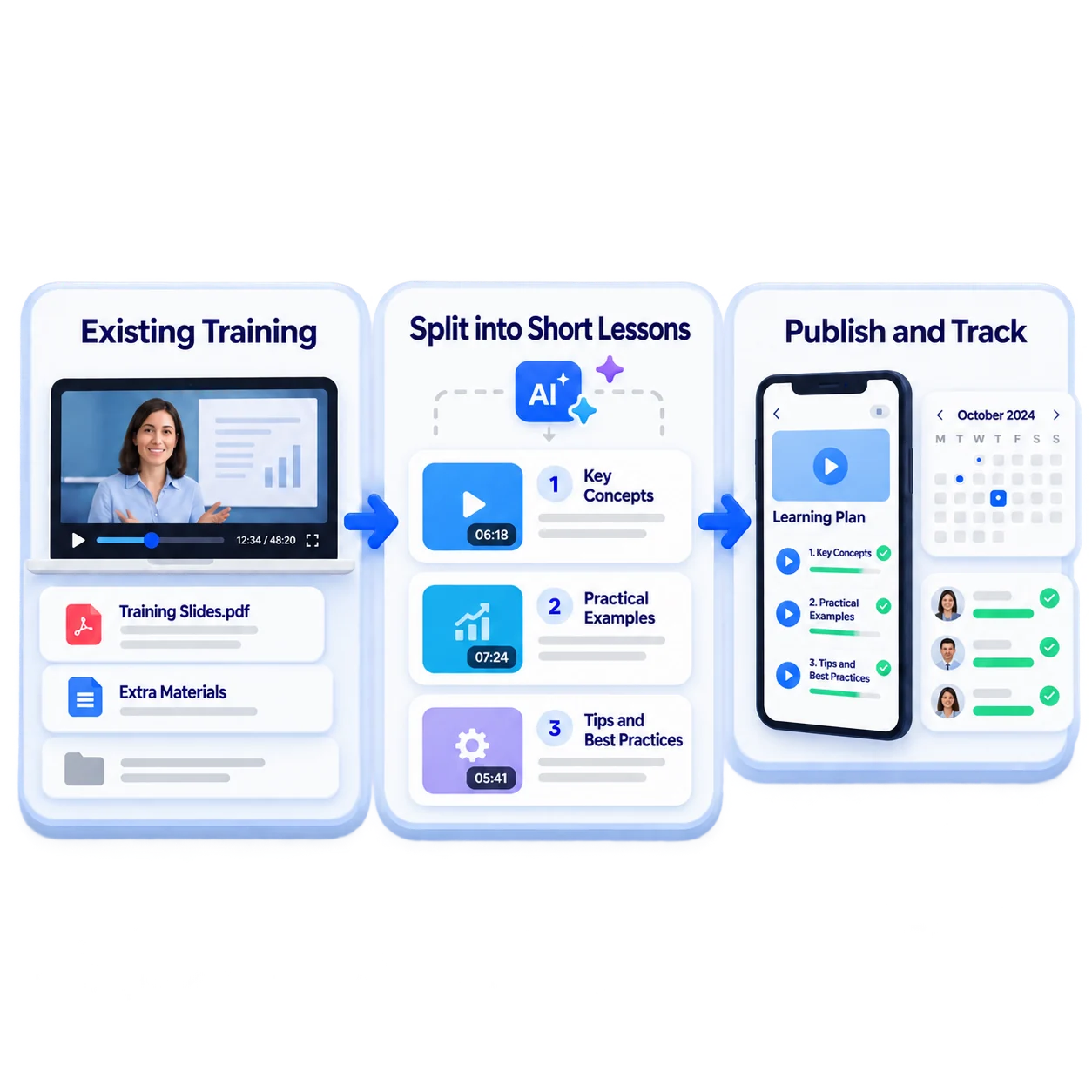 From long content to short lessons in one workflow