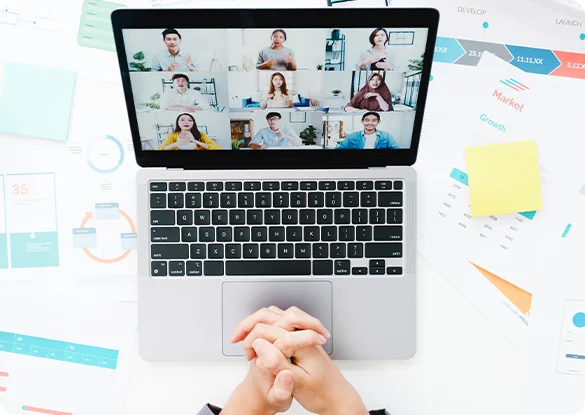 Team members taking part in online training