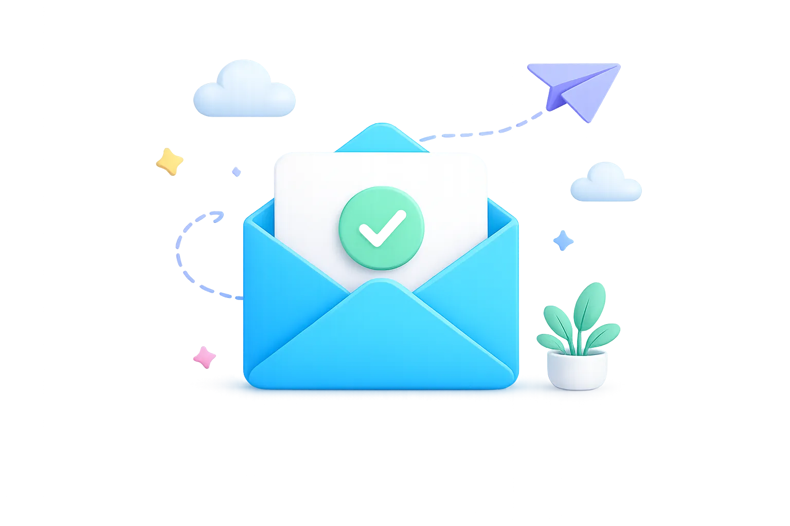 An open envelope with a tick
