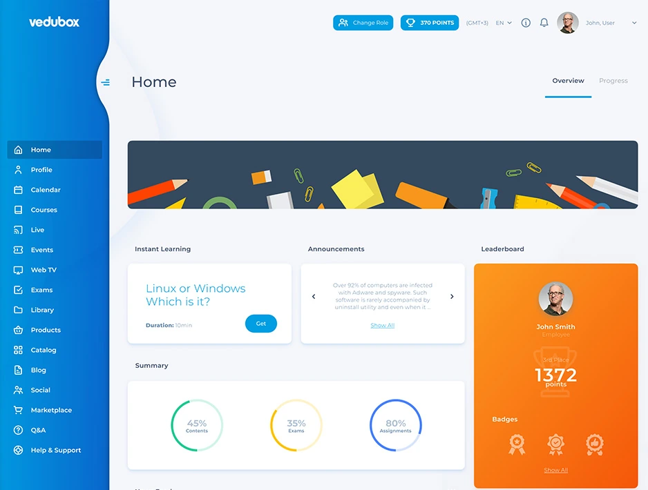 Vedubox Learning Management System module screen