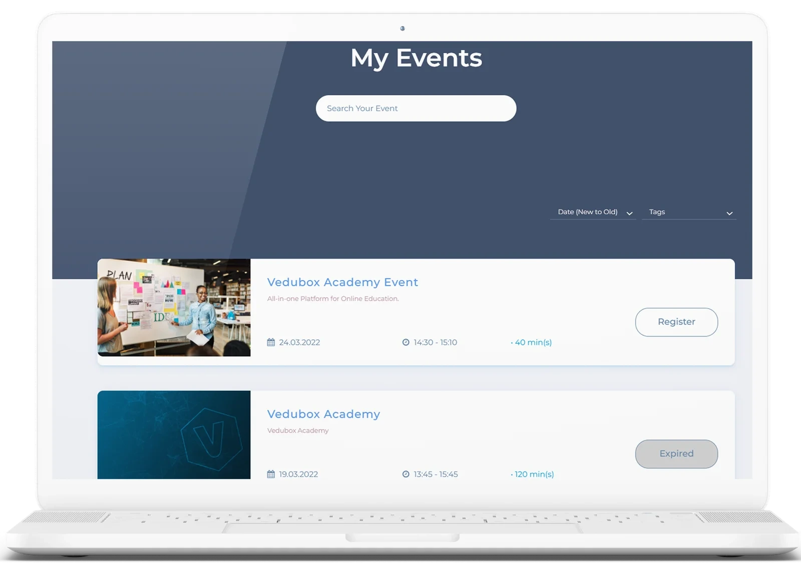 Vedubox Event Management module screen