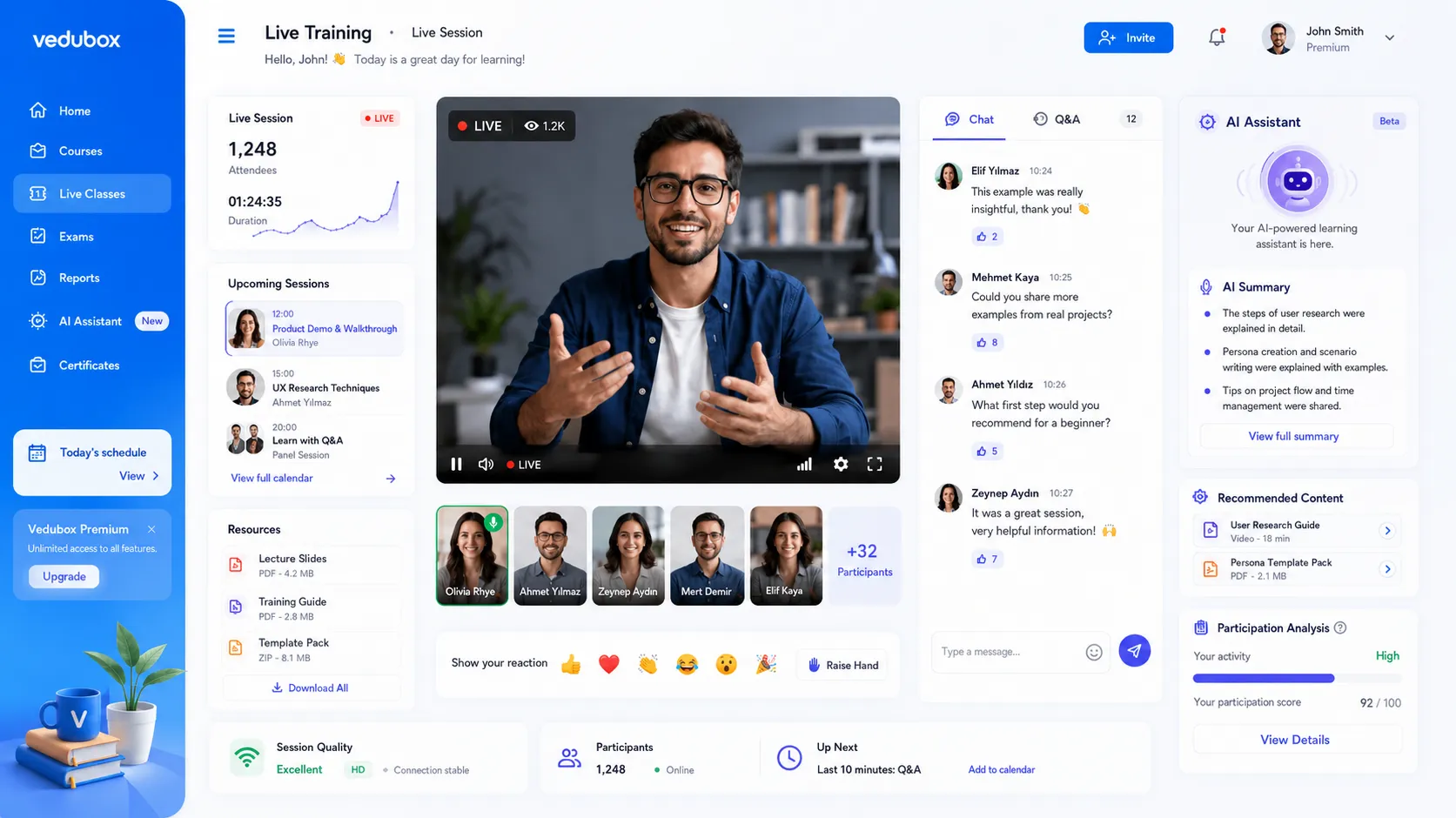 Live Streaming management screen in Vedubox
