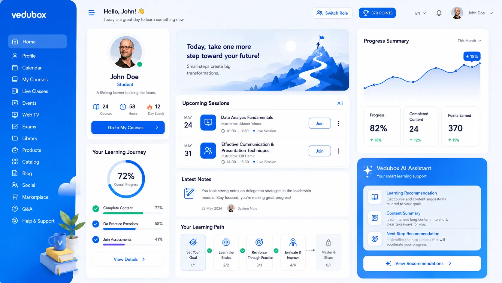 Coaching management screen in Vedubox