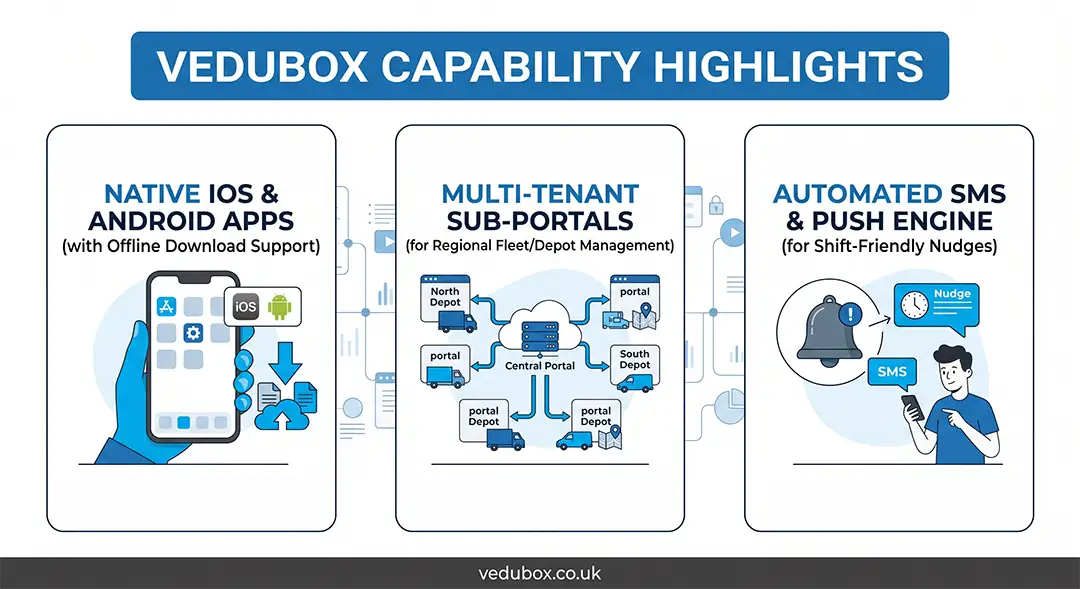 Vedubox capability highlights for logistics training and fleet teams