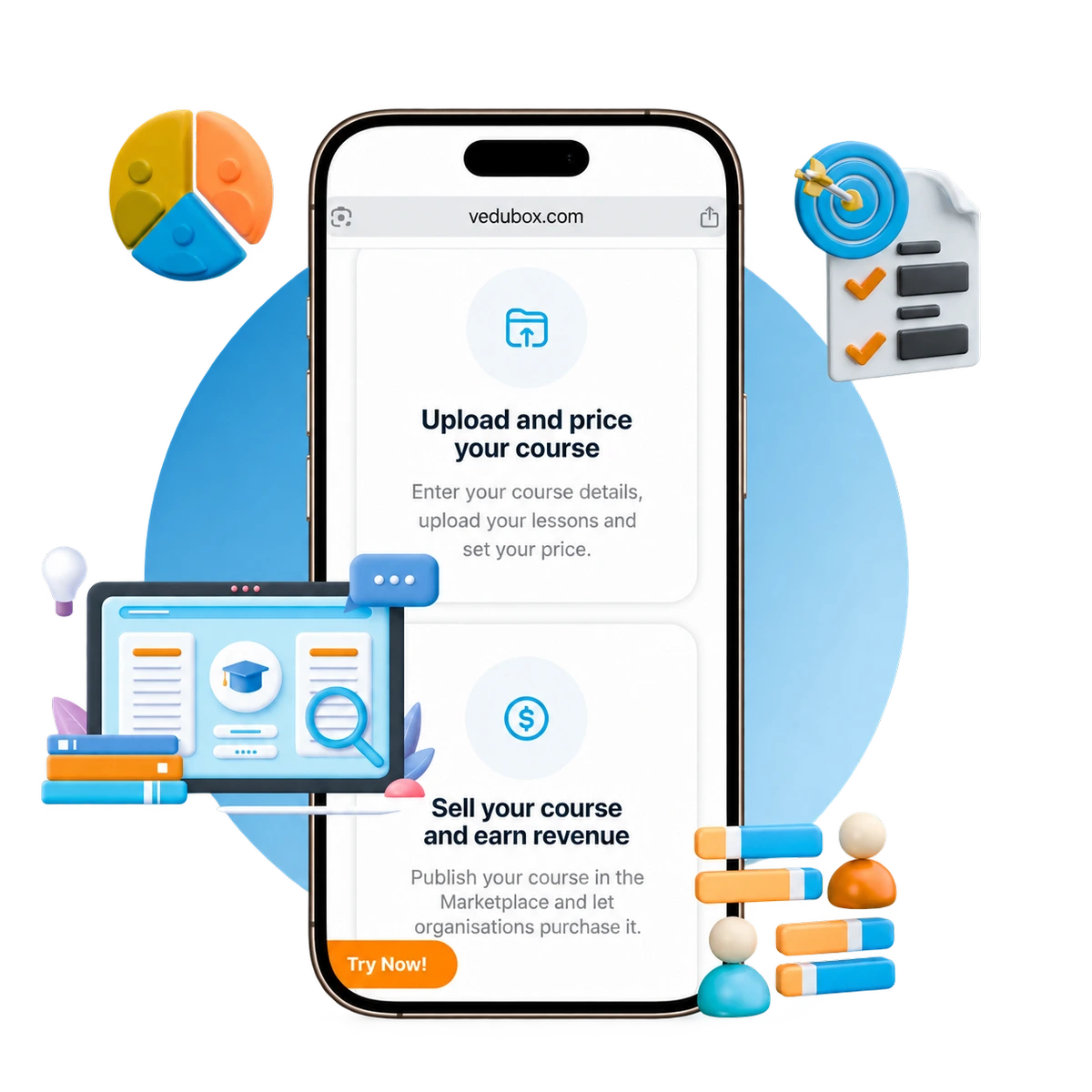 Uploading and selling a course in the Vedubox mobile interface