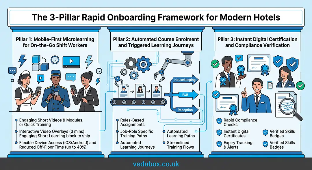 Three-pillar rapid onboarding framework for modern hotels