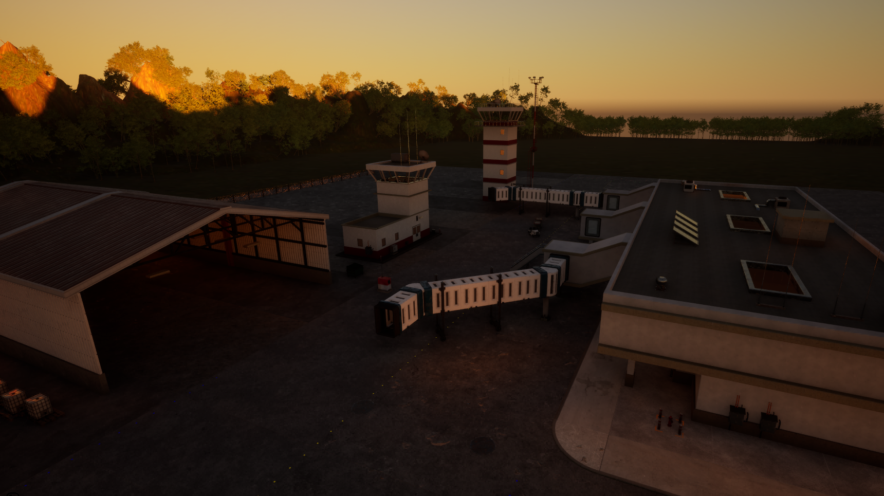 Airport environment with lighting and weather controls in Unreal Engine