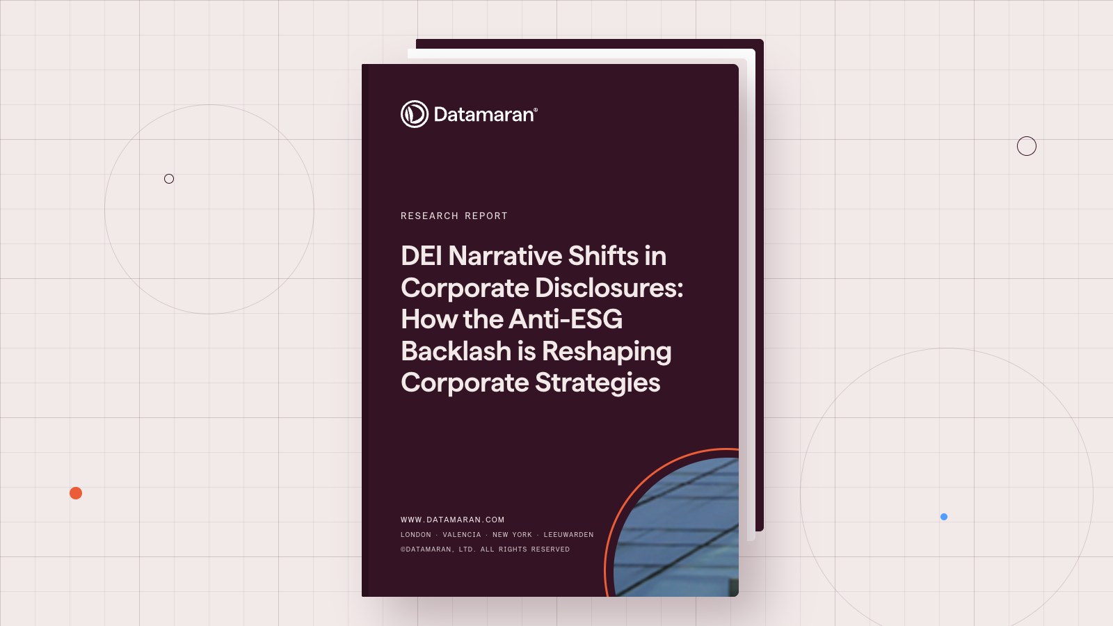 Cover of Datamaran research report: DEI Narrative Shifts in Corporate Disclosures, how the anti ESG backlash is reshaping corporate strategies.