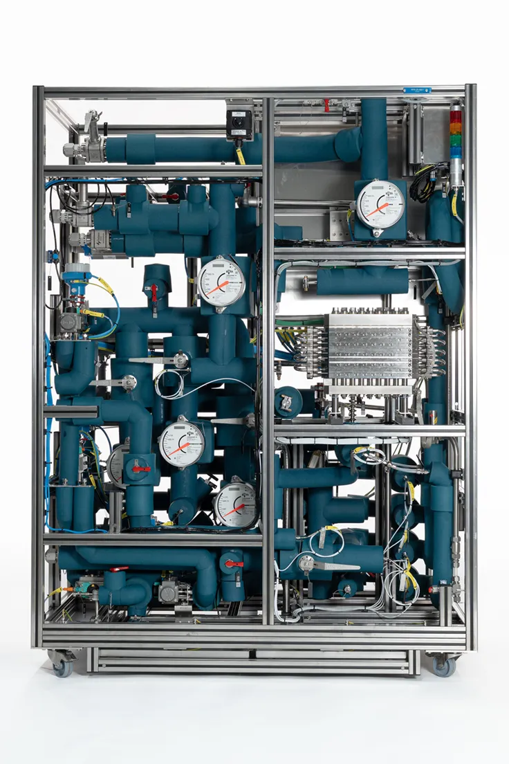 Compact process skid with jacketed piping and gauges