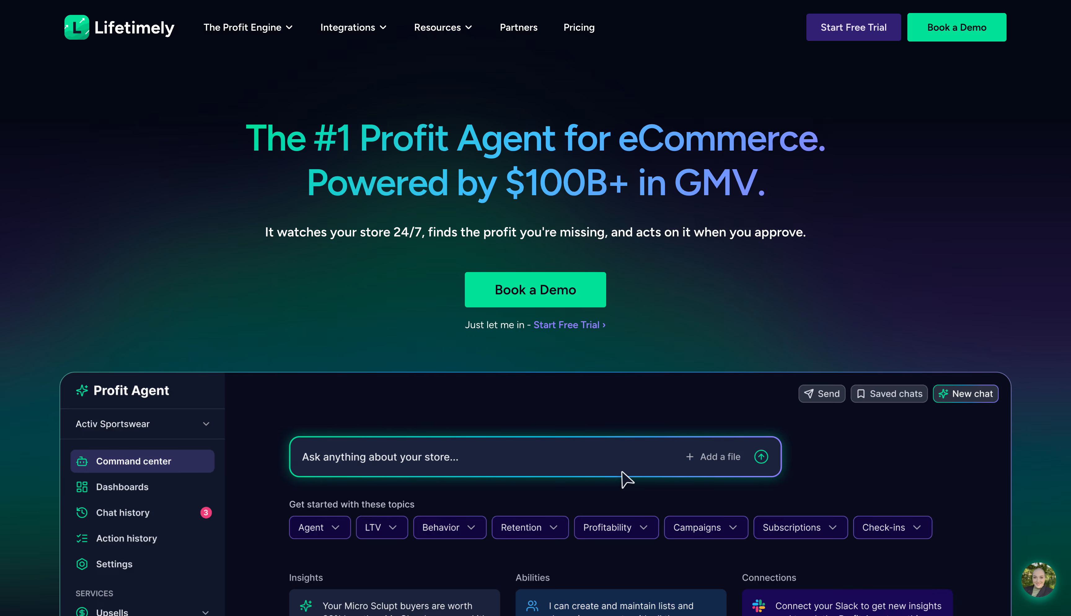 Lifetimely website homepage, an LTV and profit analytics platform for Shopify merchants