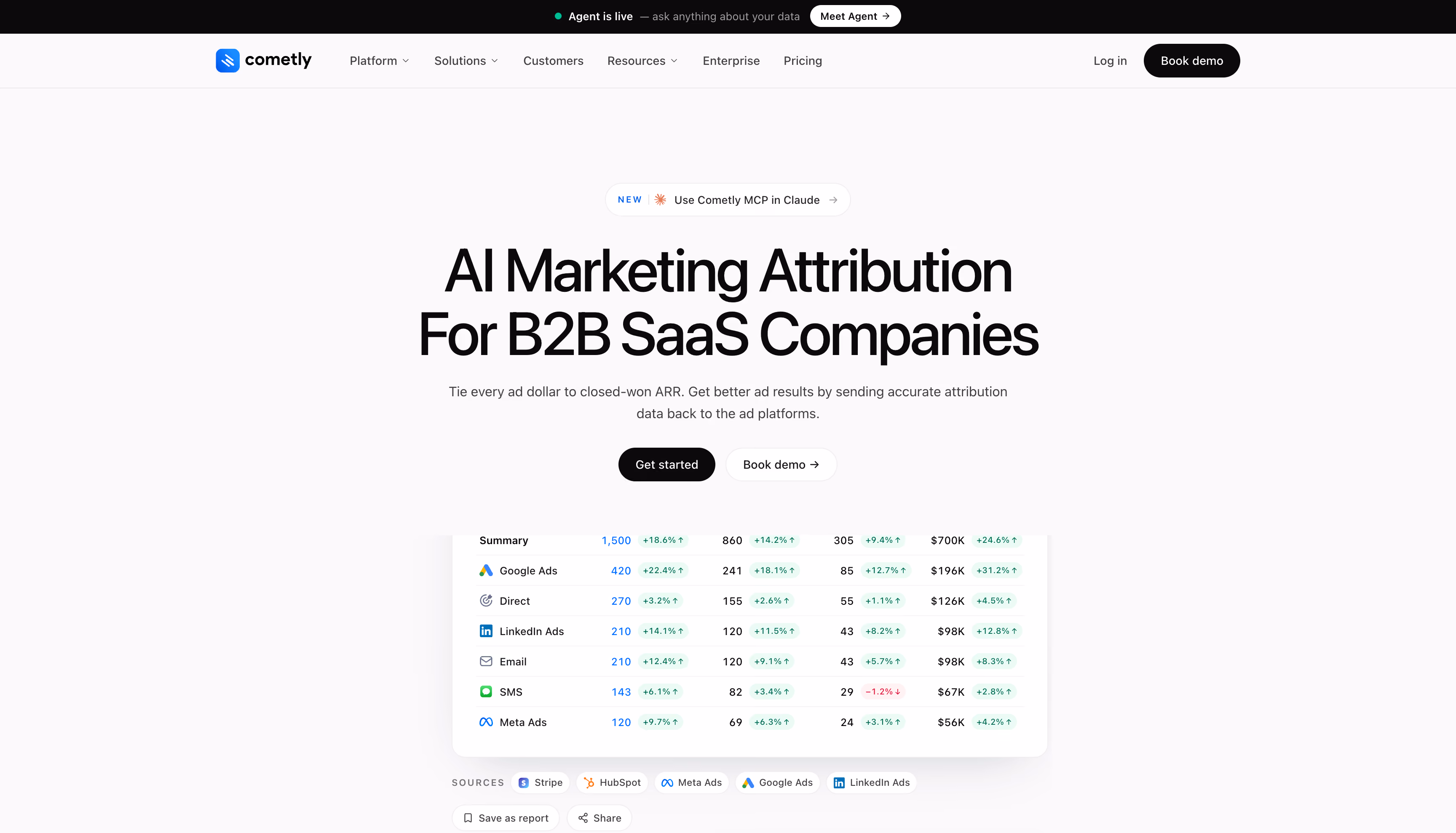 Cometly website homepage, a real-time attribution tool for media buyers running manual bid strategies