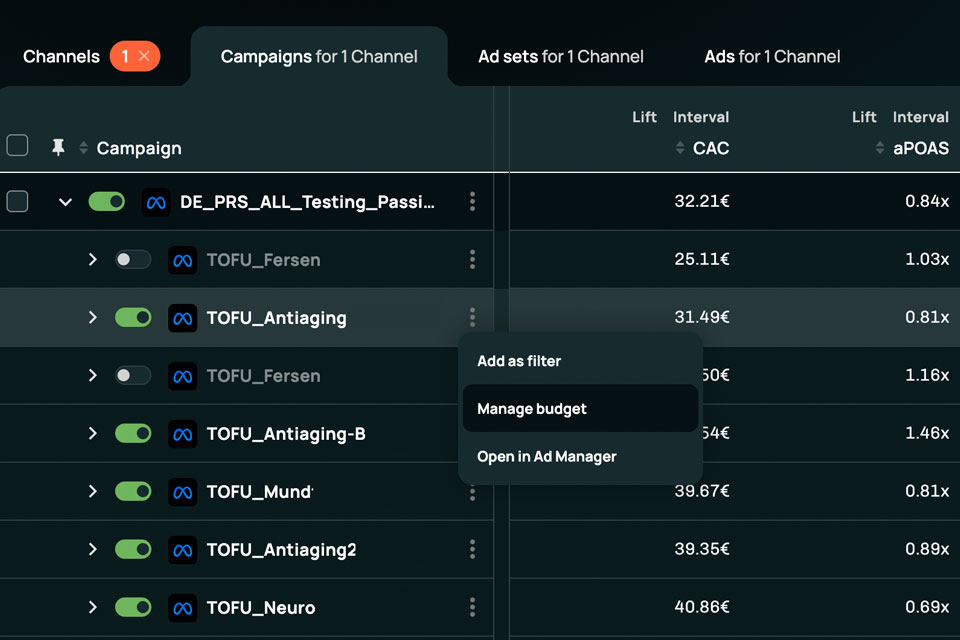 Admetrics inline edit, synced