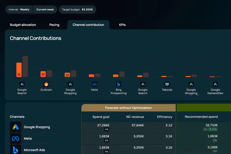 Admetrics budget optimizer target and limits