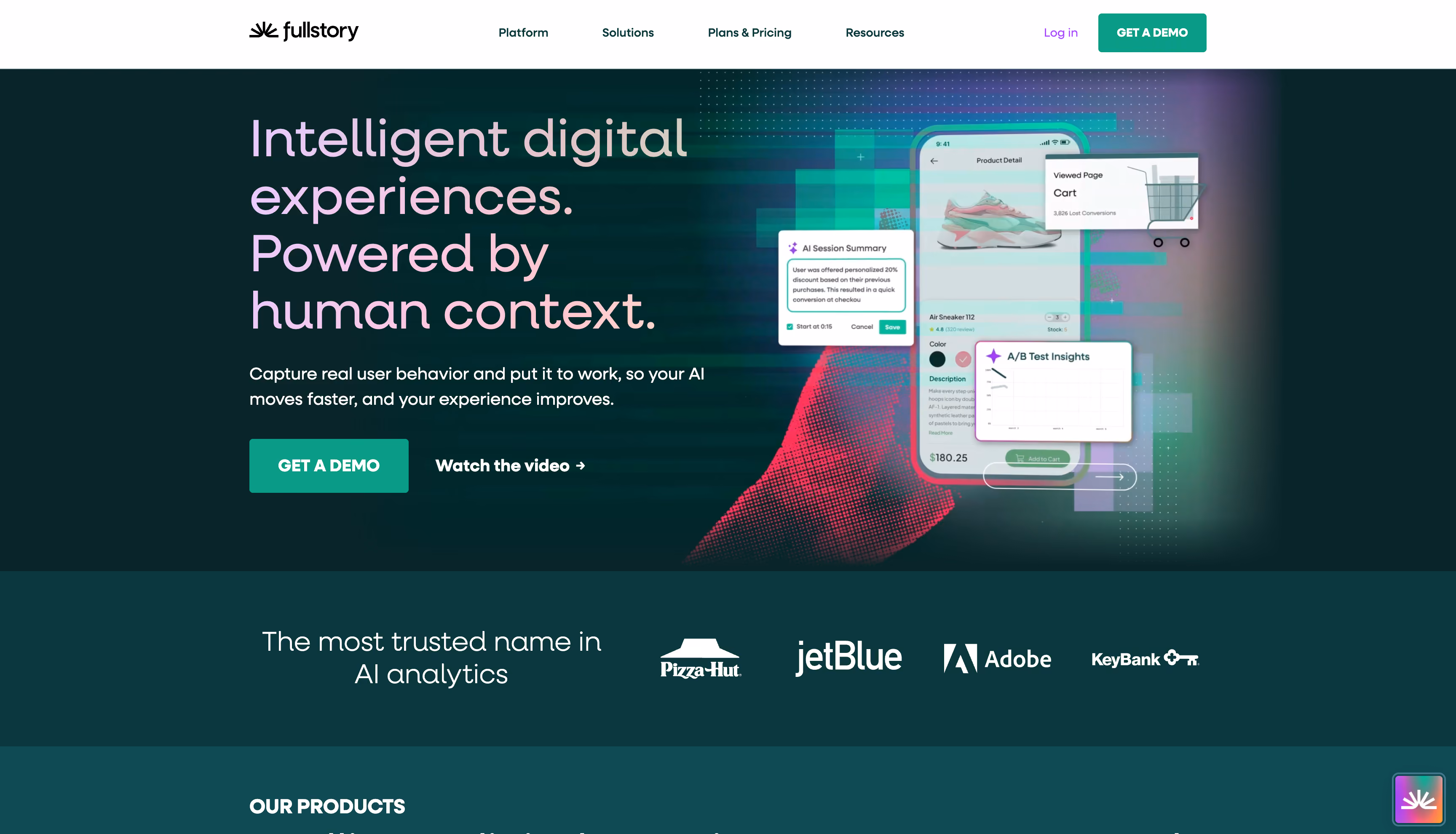 Fullstory website homepage, a B2B account-level revenue attribution platform