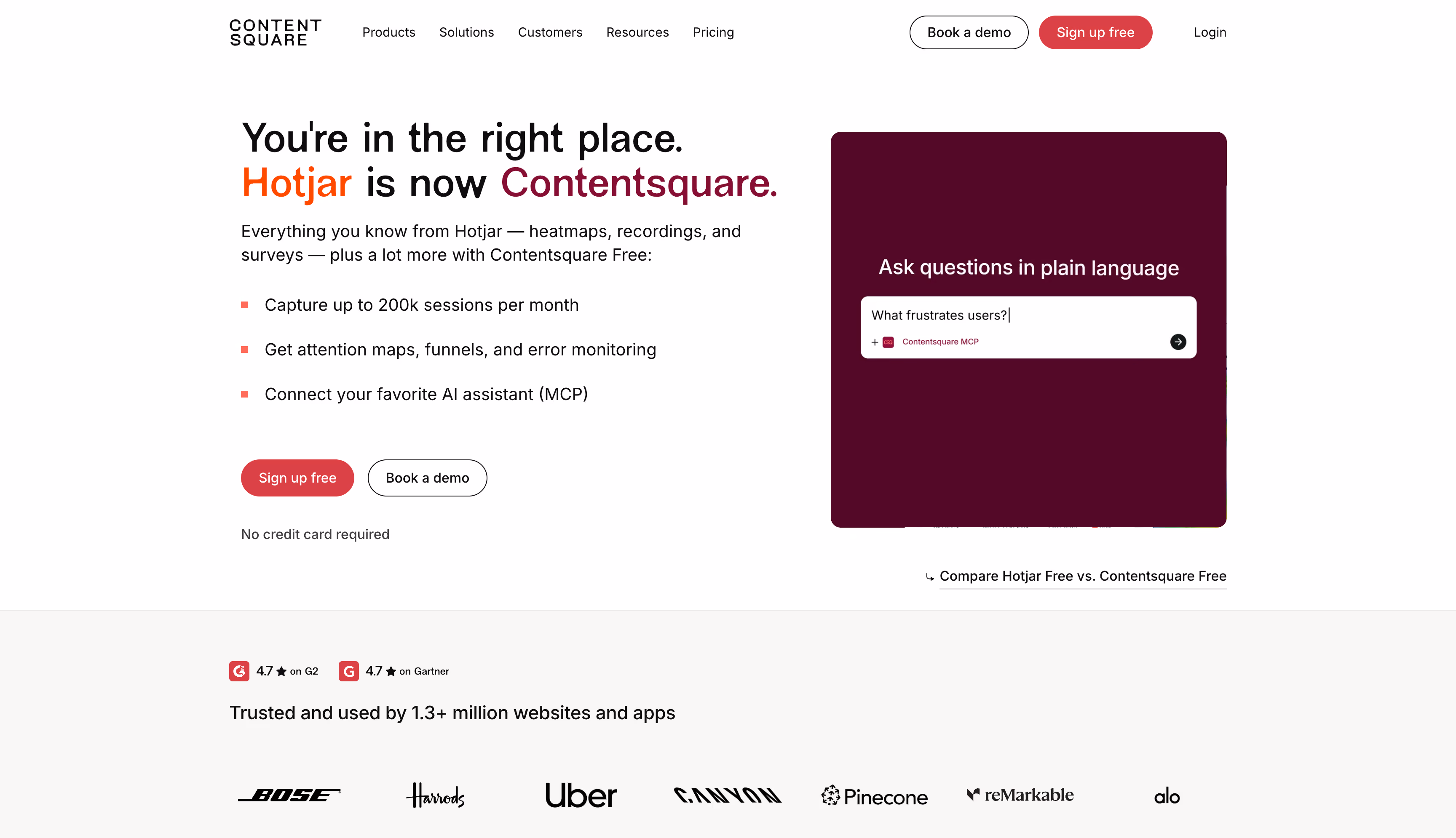 Hotjar website homepage, a marketing data hub and ETL platform for multi-platform ad data