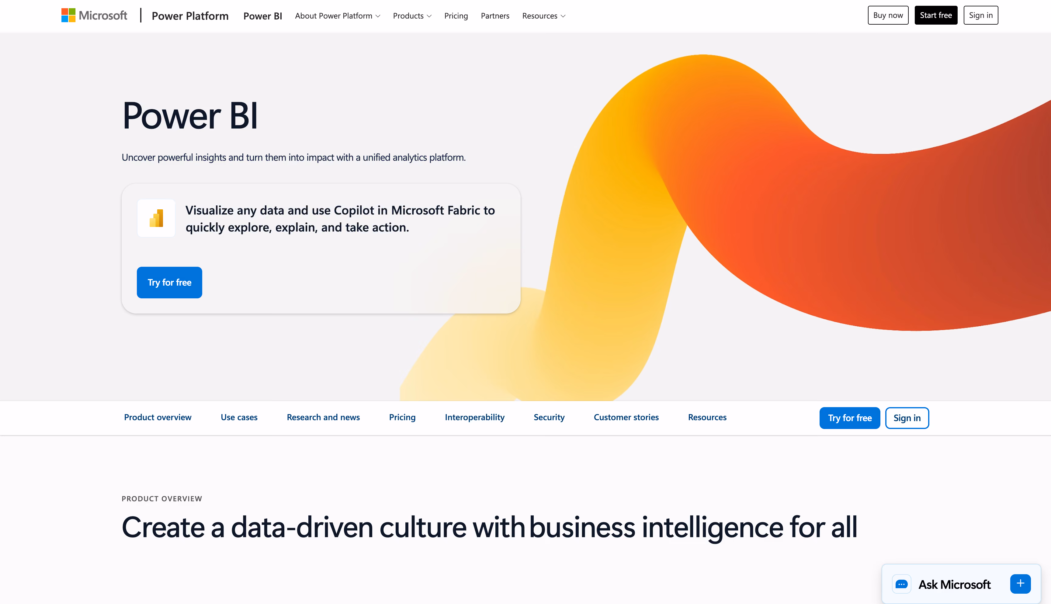 Power BI website homepage, a behavioral attribution and budget optimization platform for enterprise advertisers