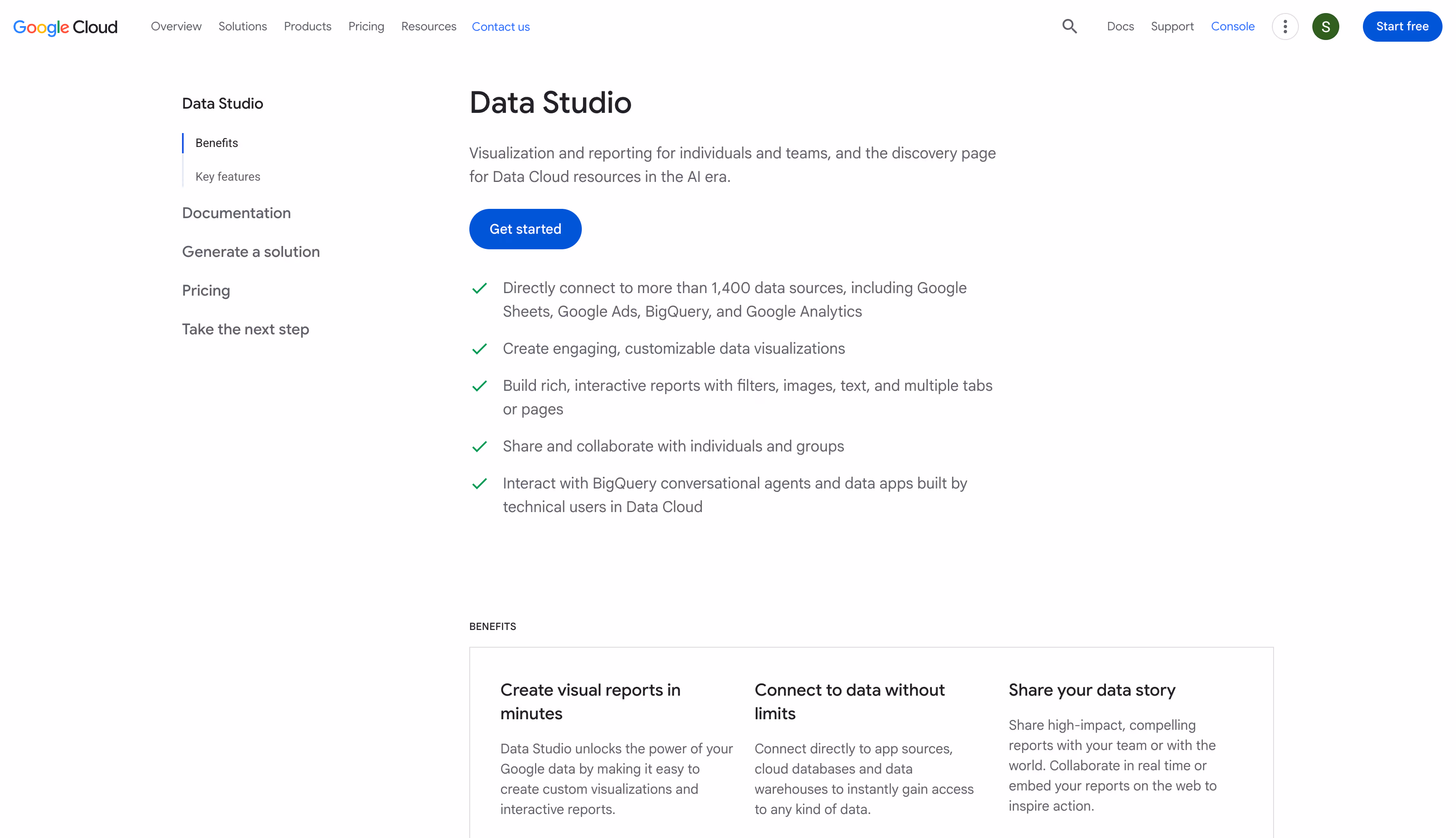 Looker Studio website homepage, a multi-touch attribution platform for large ecommerce paid media teams