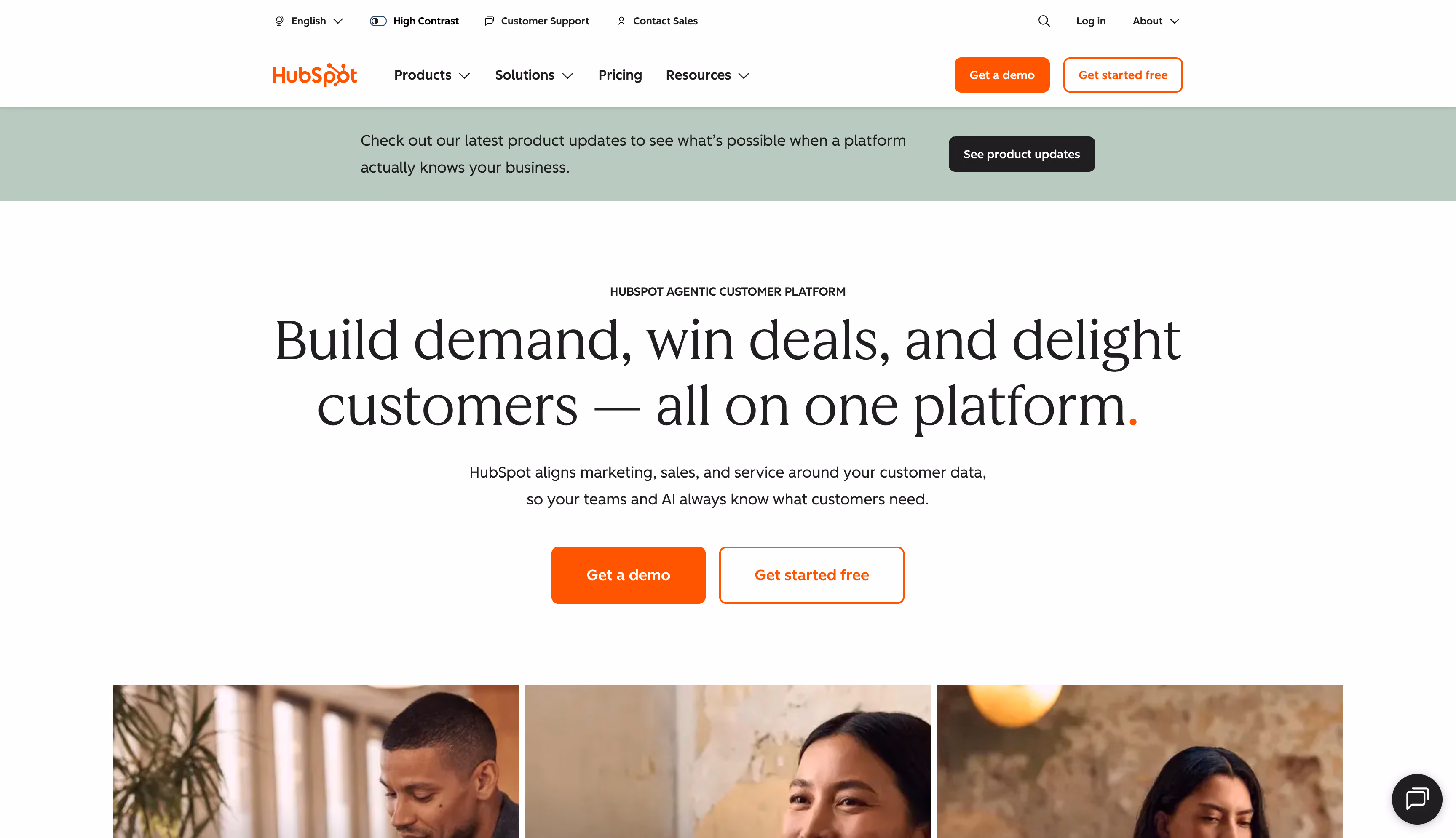 HubSpot Marketing Hub website homepage, CRM-native campaign-to-revenue attribution for inbound teams