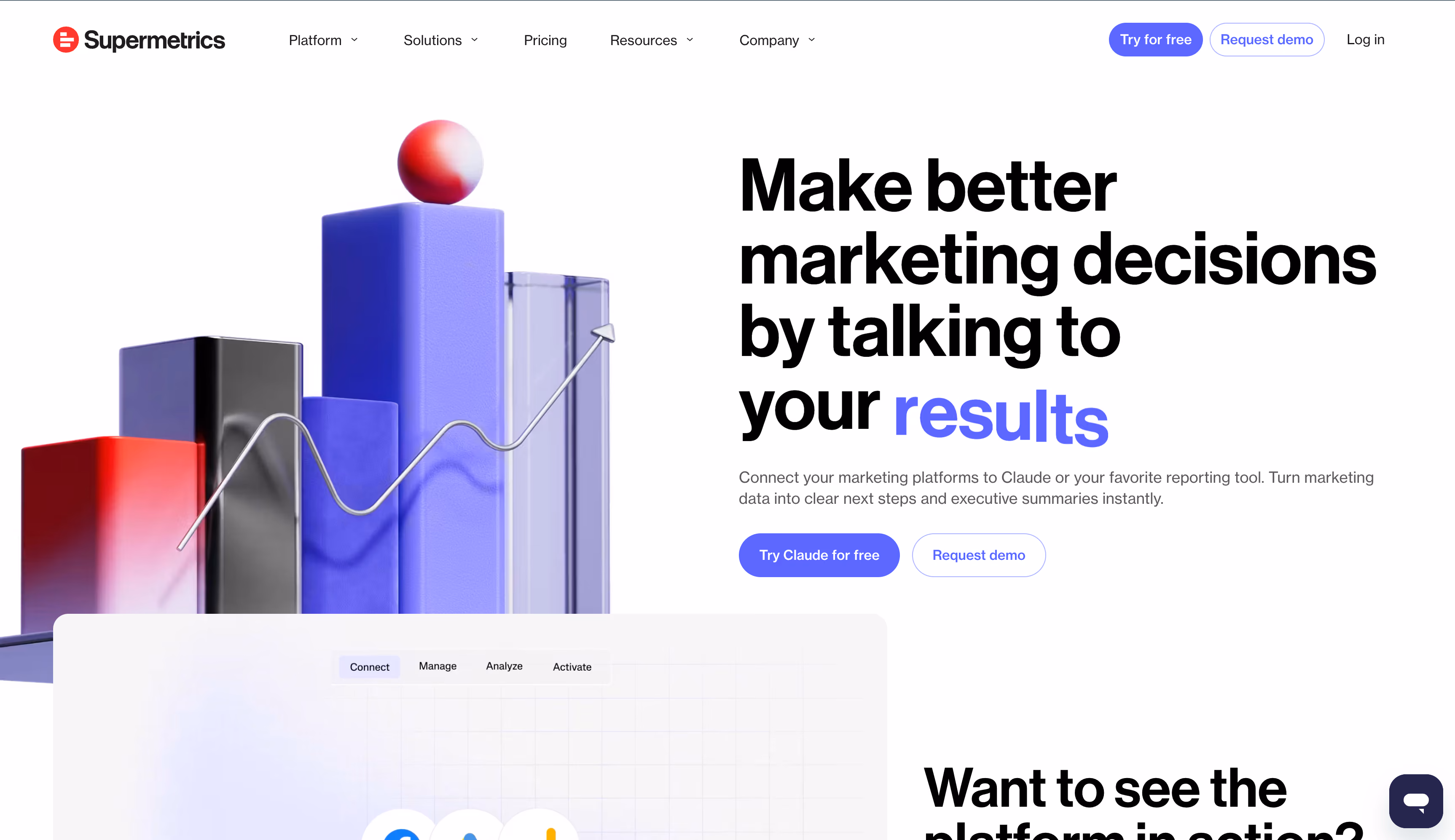 Supermetrics website homepage, a closed-loop call and lead attribution platform for lead-gen businesses