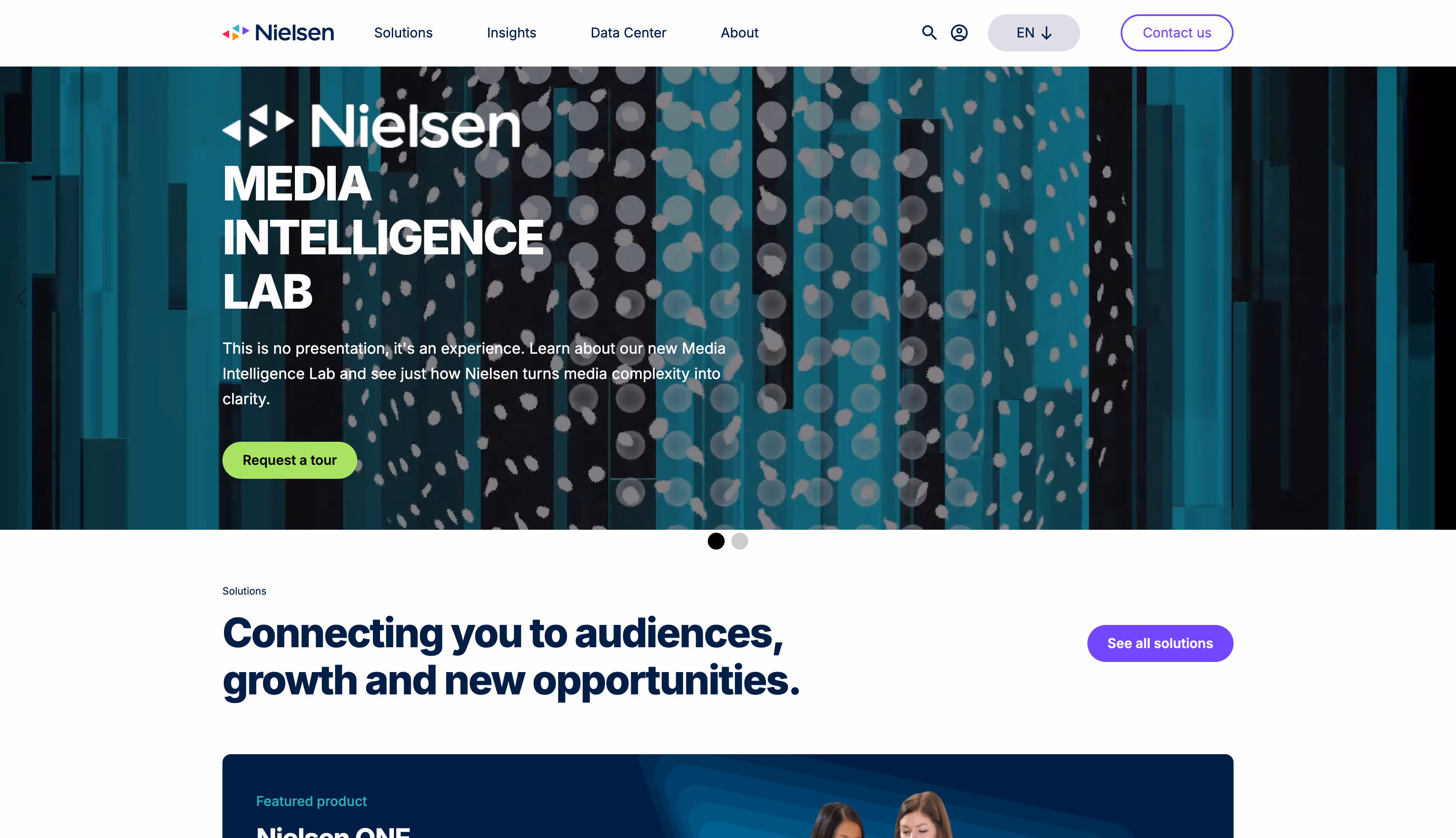 Nielsen website homepage, a full-funnel B2B attribution and revenue analytics platform