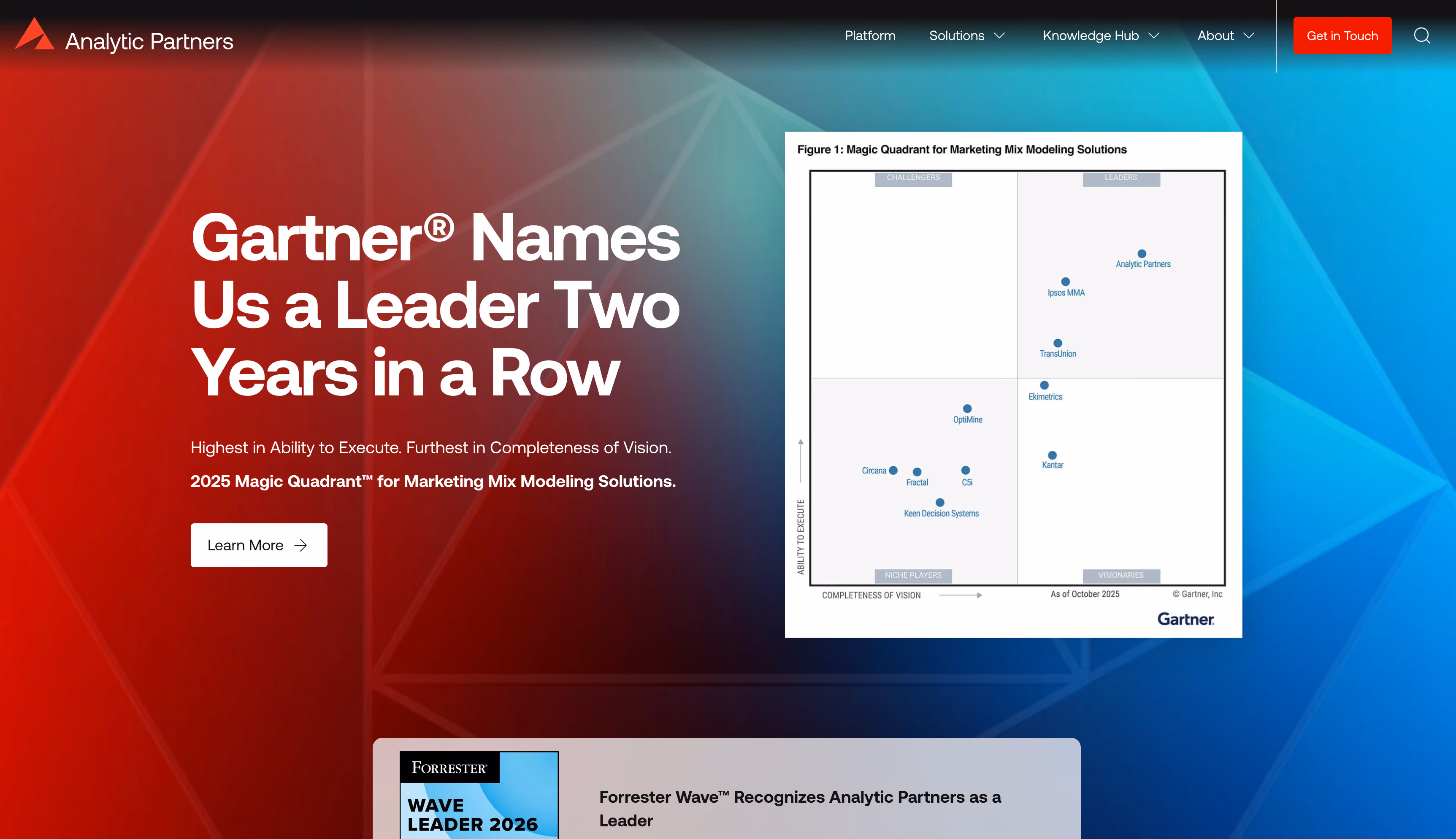Analytic Partners website homepage, a real-time attribution tool for media buyers running manual bid strategies
