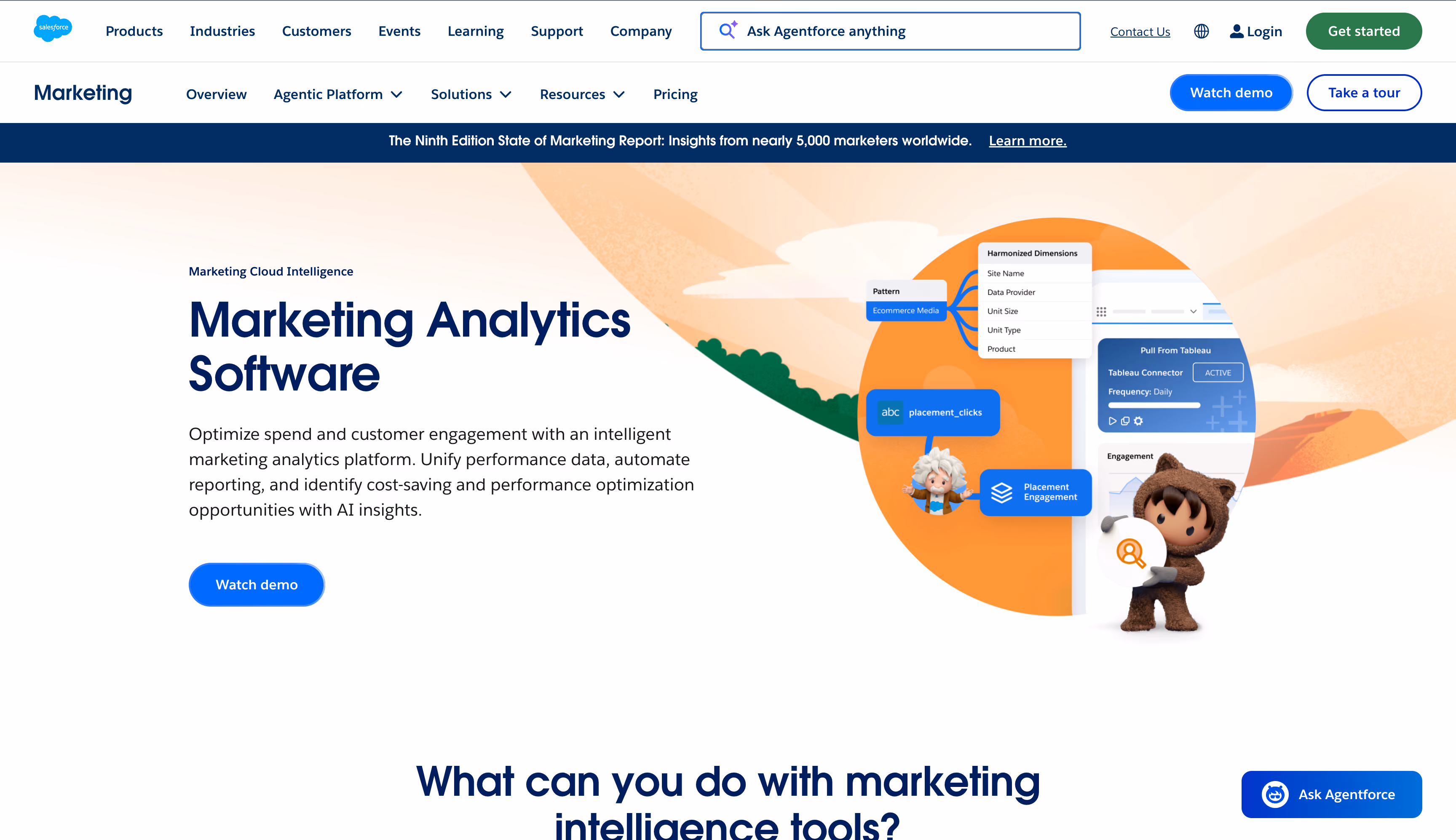 Salesforce Marketing Cloud Intelligence website homepage, an enterprise platform for harmonizing multi-source marketing data