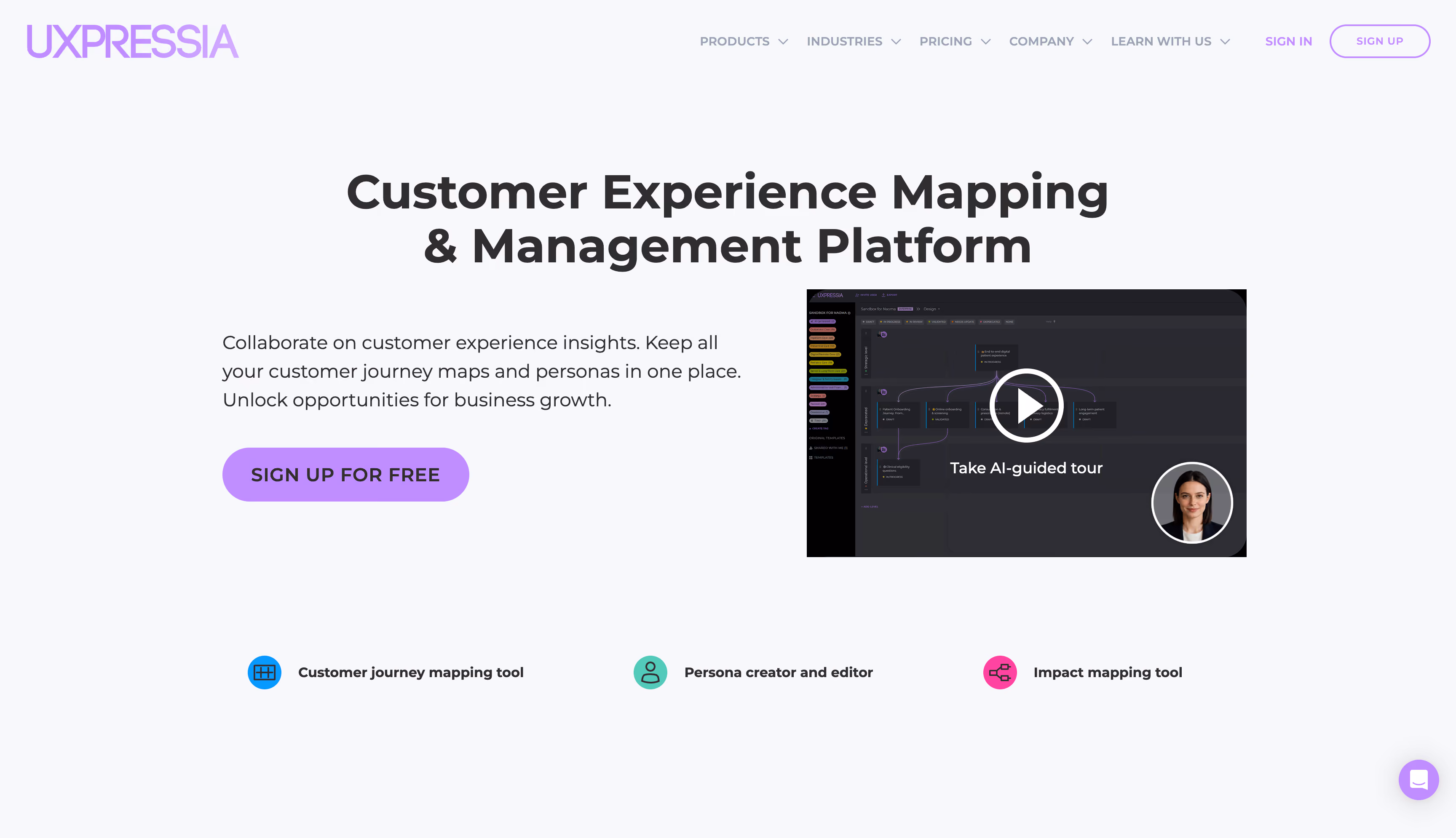 UXPressia customer journey map with personas and emotion curve
