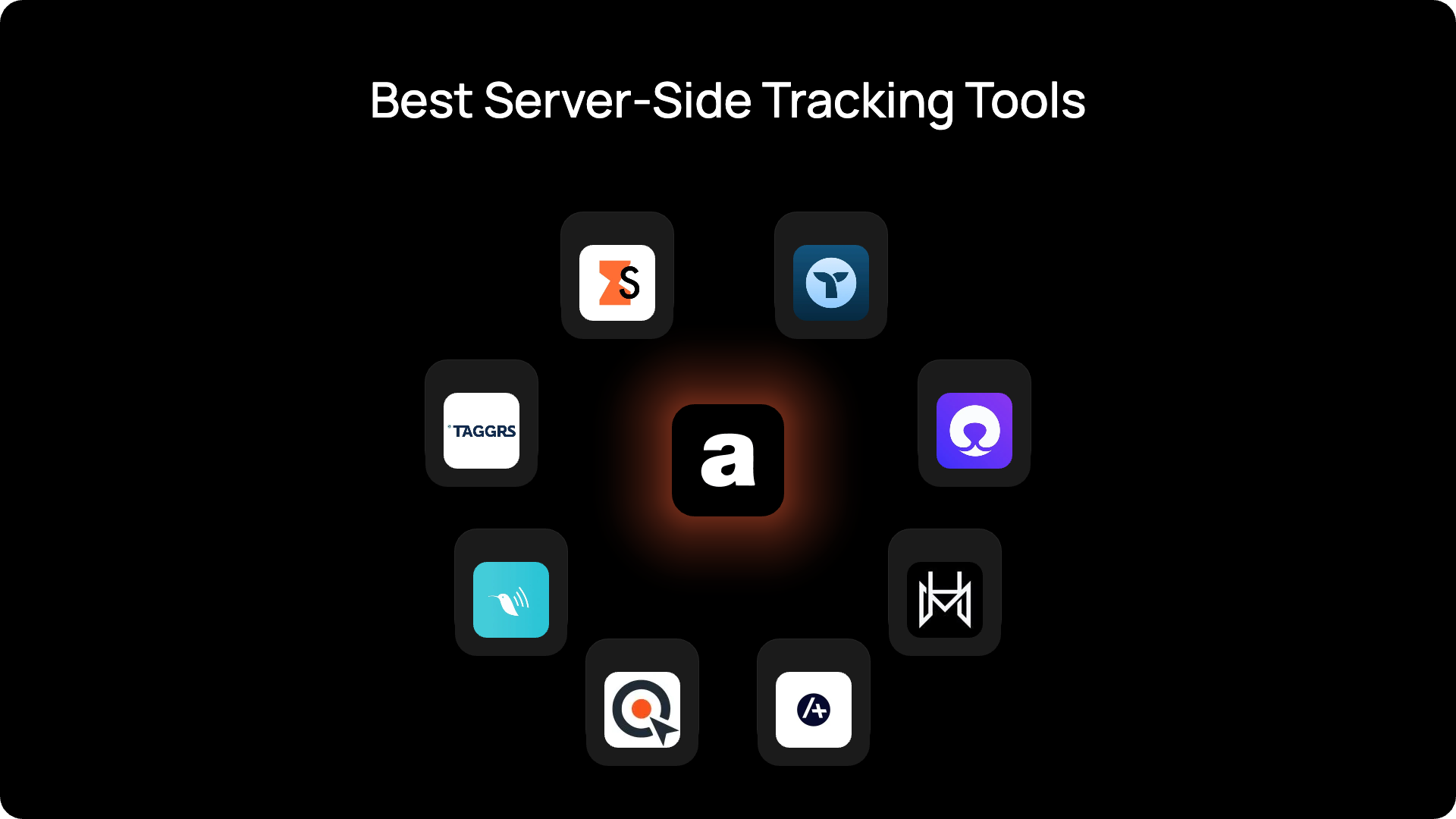 Logos of the best server-side tracking tools for 2026, with Admetrics at the center