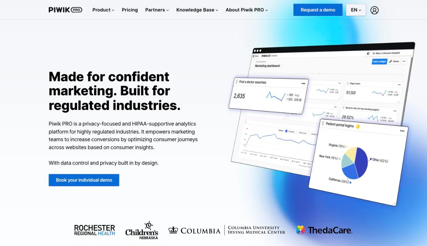 Piwik PRO homepage presenting its privacy-focused analytics platform for regulated industries