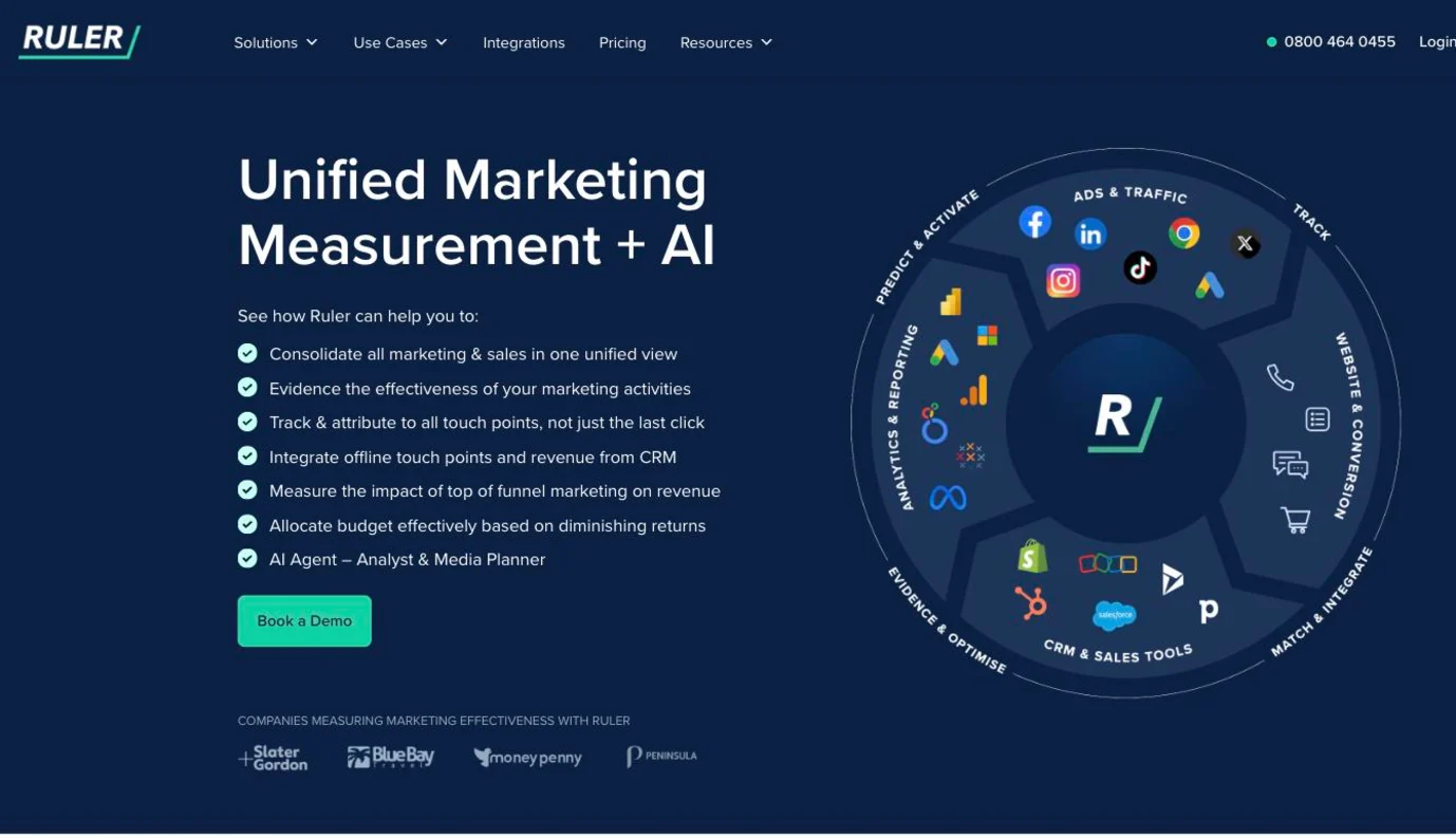 Ruler Analytics homepage presenting its marketing measurement and attribution platform