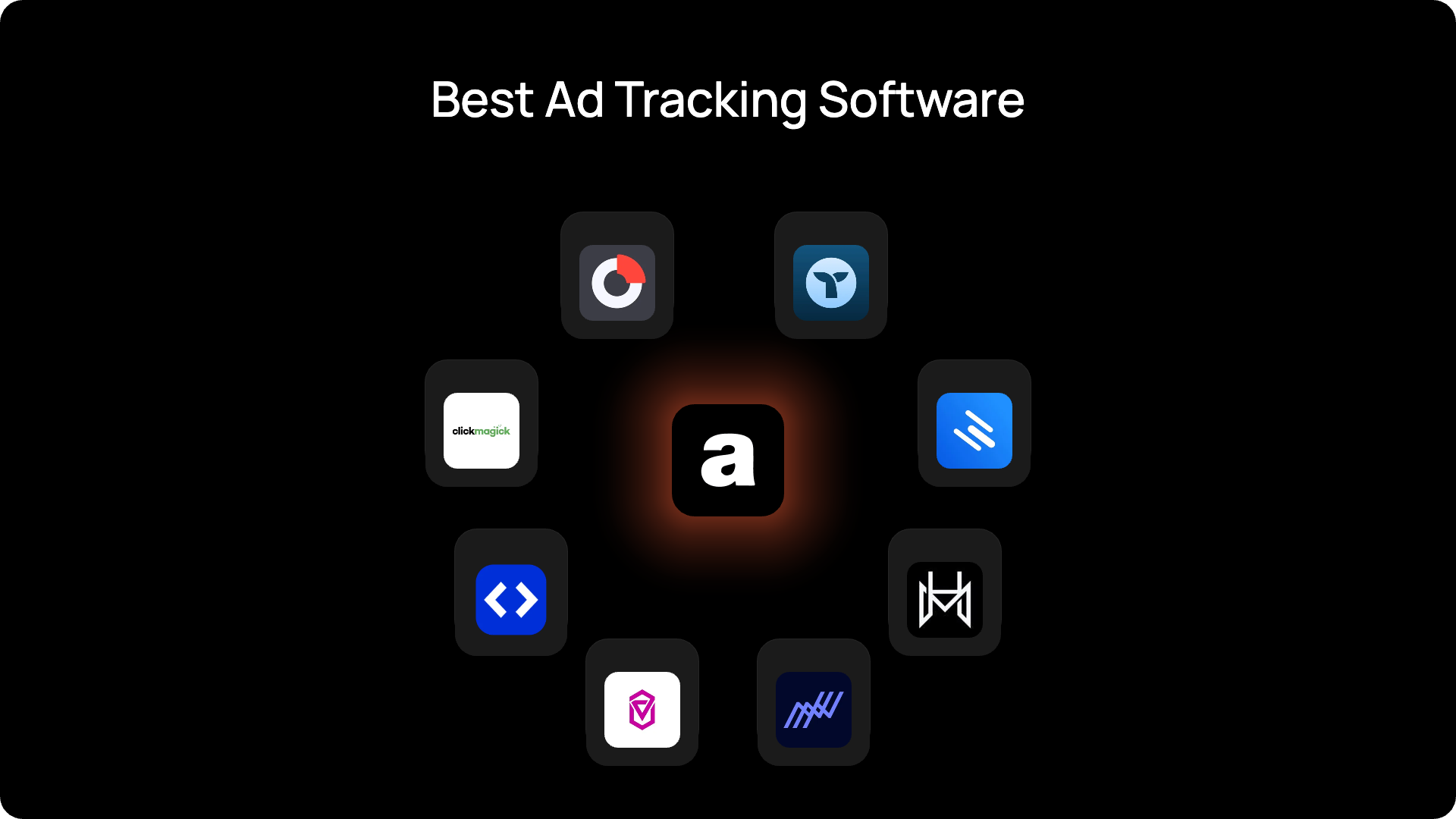 Logos of the best ad tracking software for 2026, with Admetrics at the center
