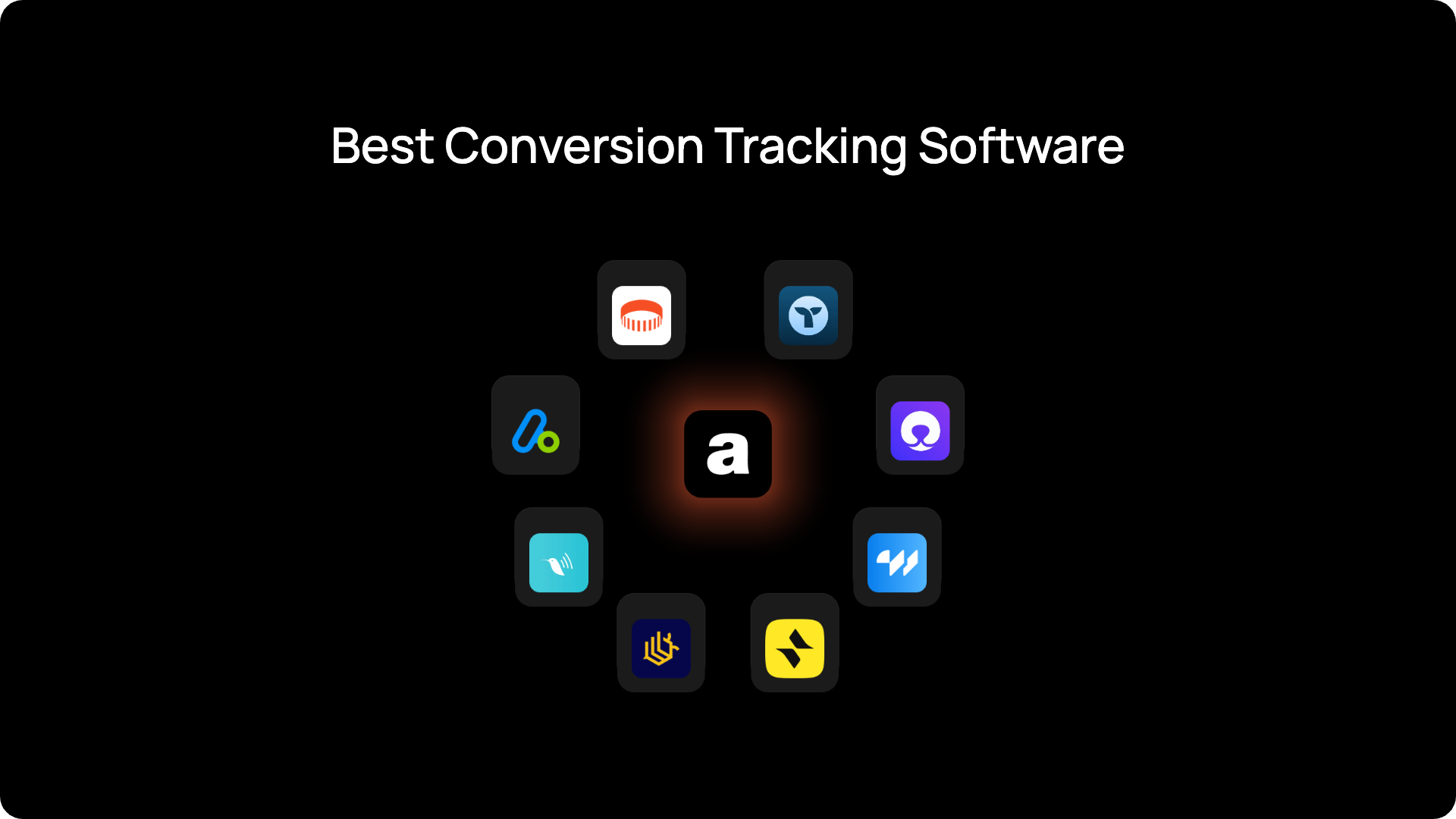 Logos of the best conversion tracking software for 2026, with Admetrics at the center