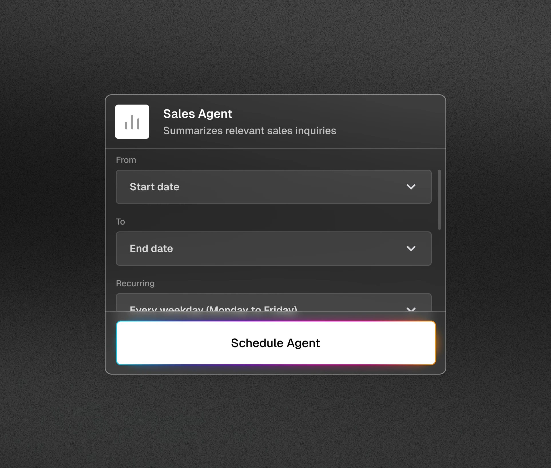 A UX shot showing a custom agent for AI document processing.