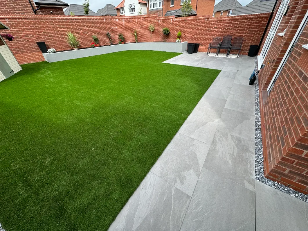 Landscaped stone patio in Bramhall