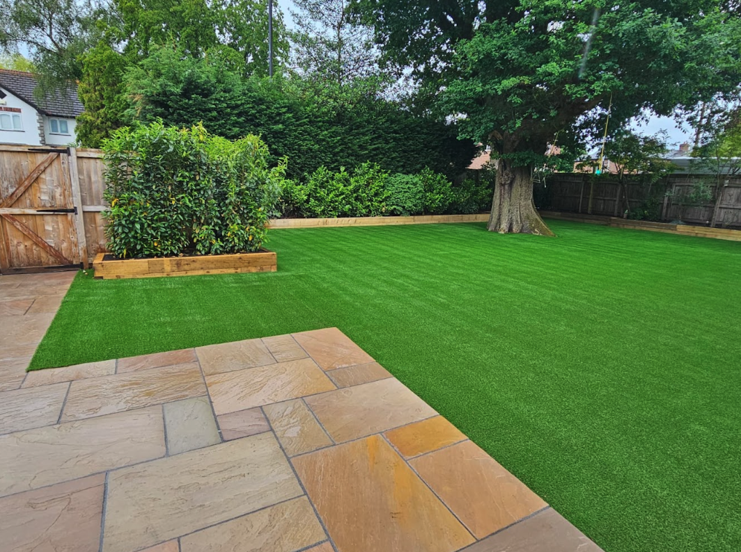 Newly turfed rear garden in Mobberley, Cheshire
