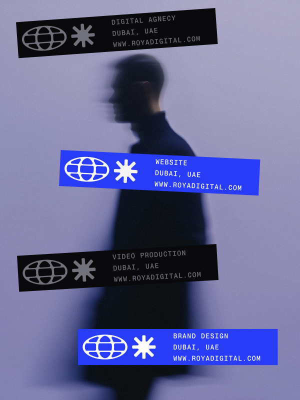 A blurry man background with Roya stickers over it.