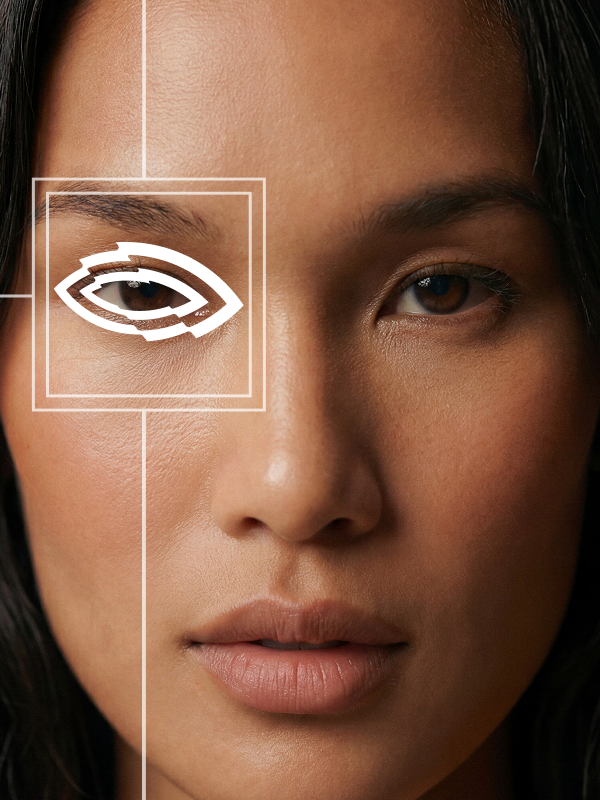 A close up of an Asian woman's face with the Roya Digital Eye logo pasted over her eye.