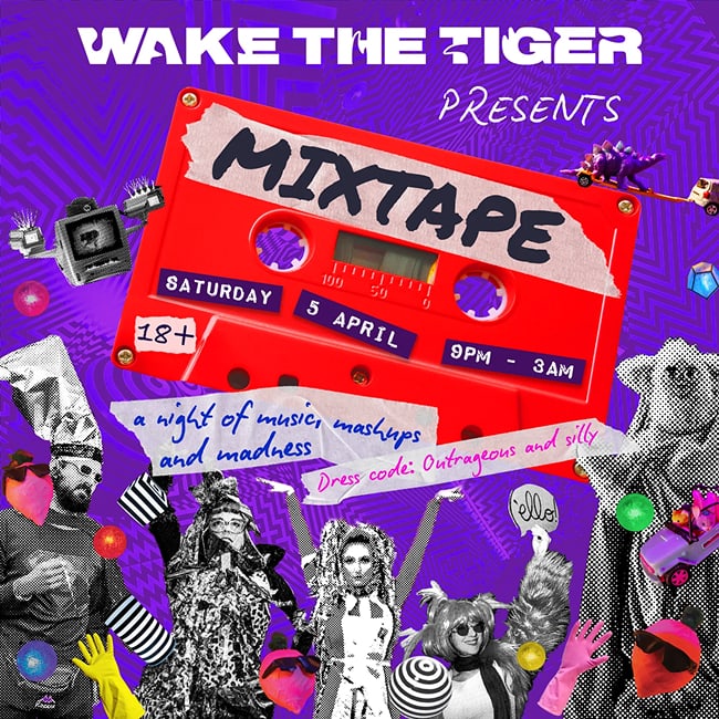 MIXTAPE promotional artwork for Wake The Tiger's adults-only music event
