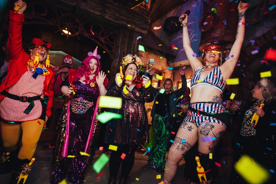 MIXTAPE at Wake The Tiger crowd dancing with performers.