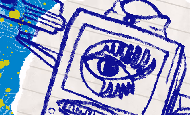 Blue drawn eye on screen.
