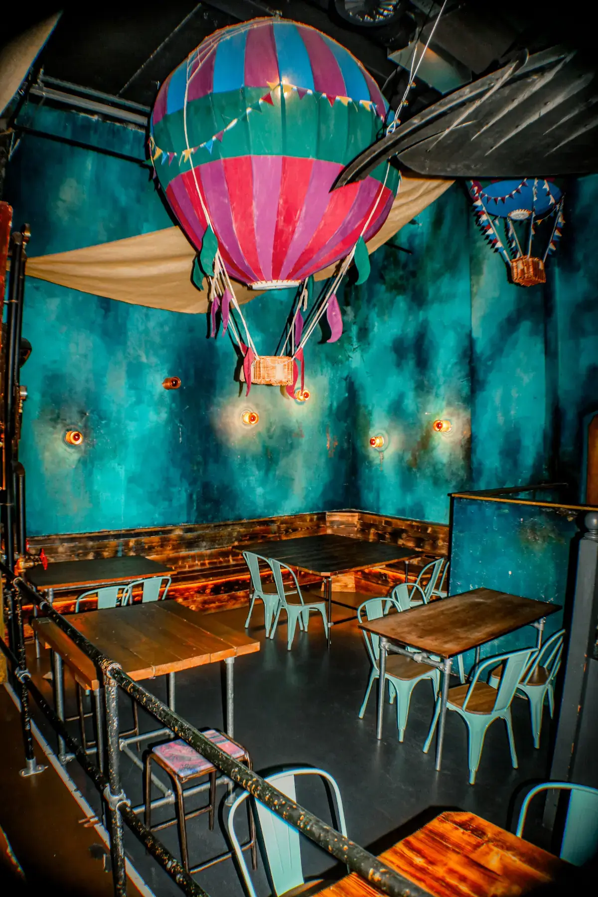 Colourful hot air balloon inside Junktion café at Wake The Tiger