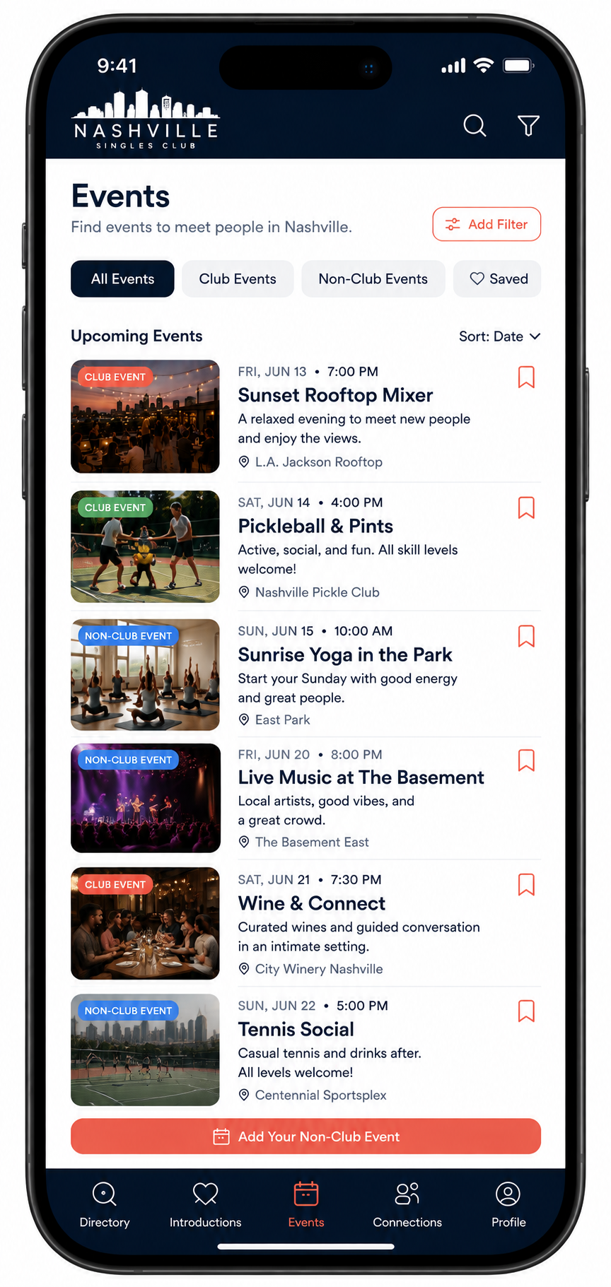 Nashville Singles Club events list preview