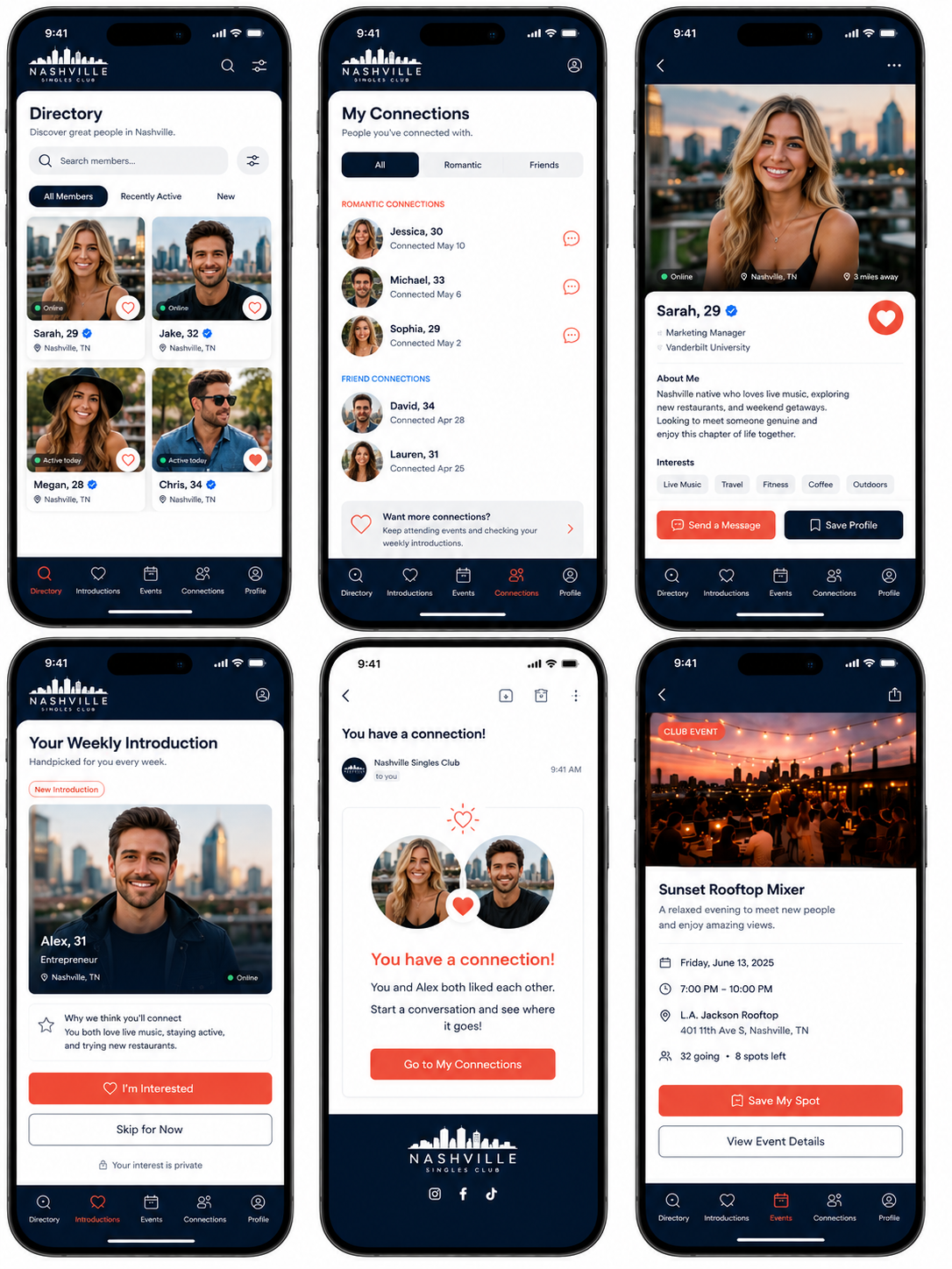 Nashville Singles Club mobile app previews