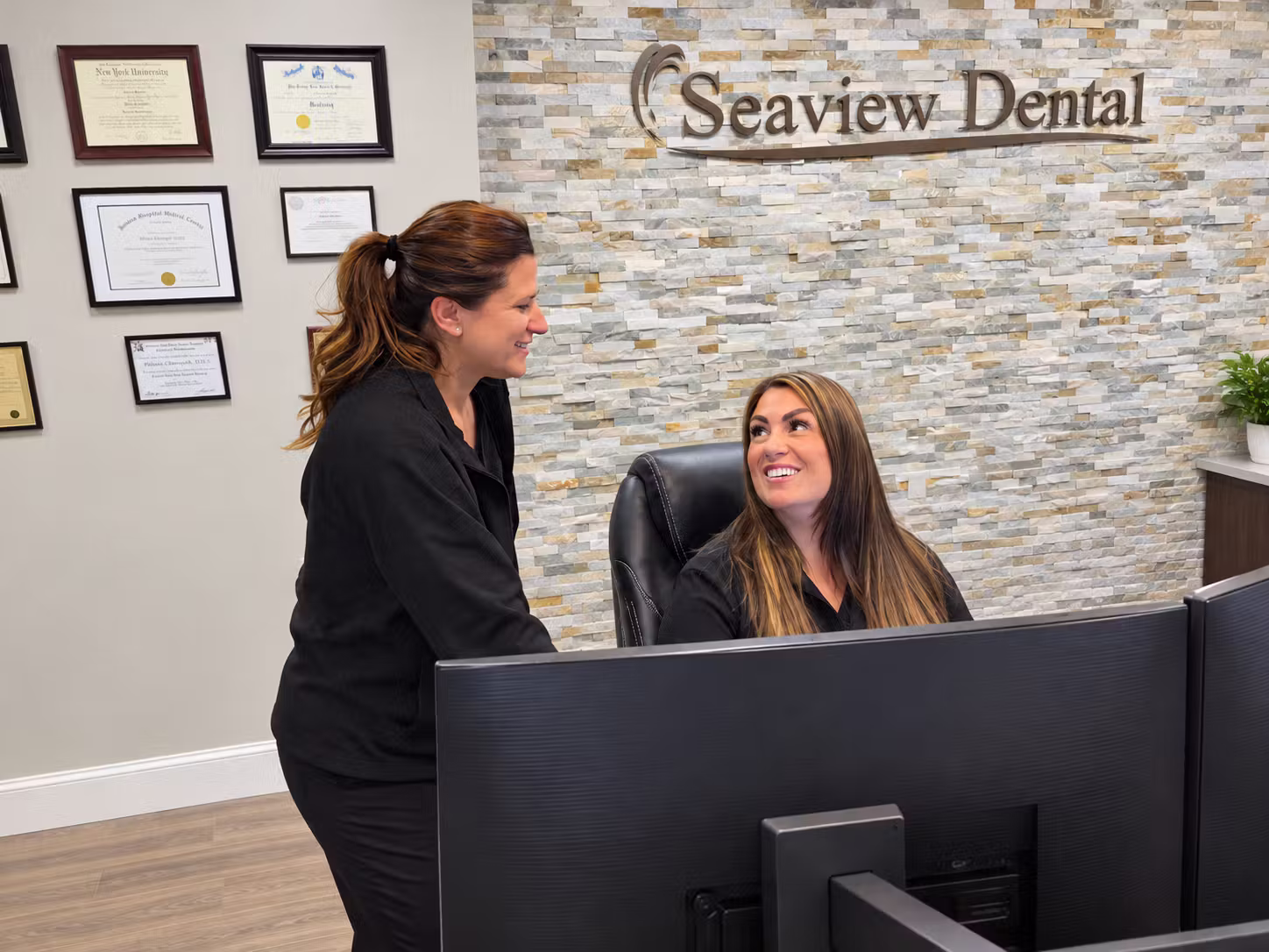 Front desk and reception area at Seaview Dental in Eatontown, NJ