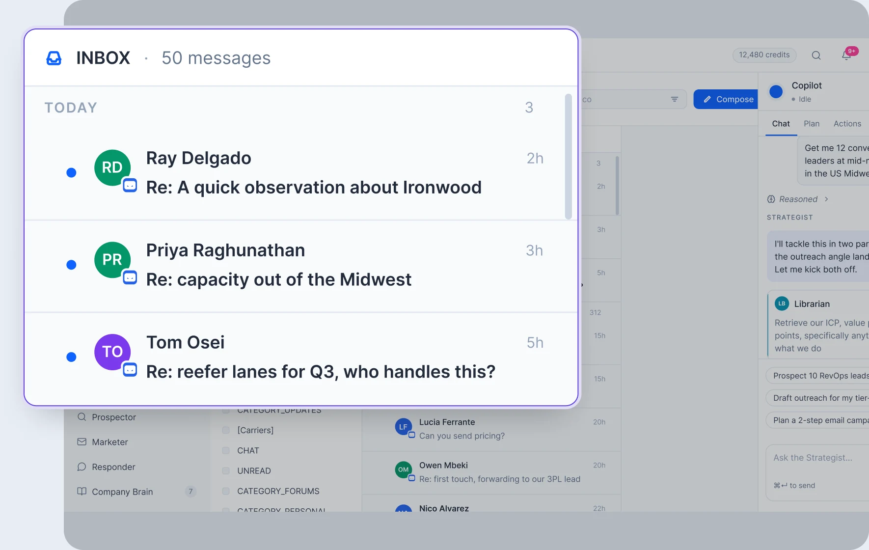 The unified inbox with a reply thread open, every message from the same person in one conversation.