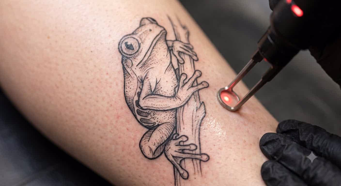 Laser tattoo removal treatment on a forearm tattoo