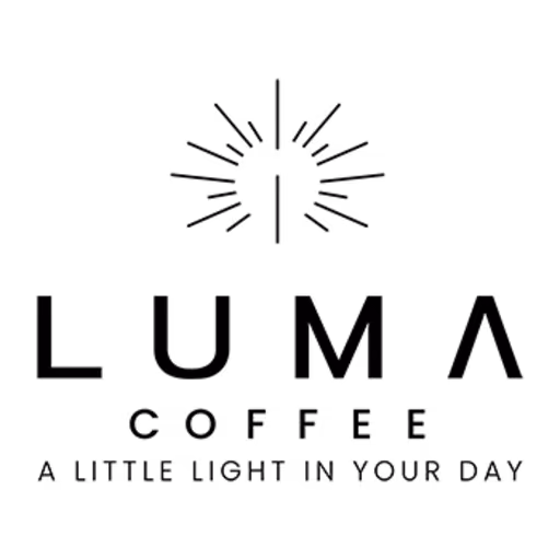 LUMA Coffee logo with stylized sunburst and tagline A little light in your day.