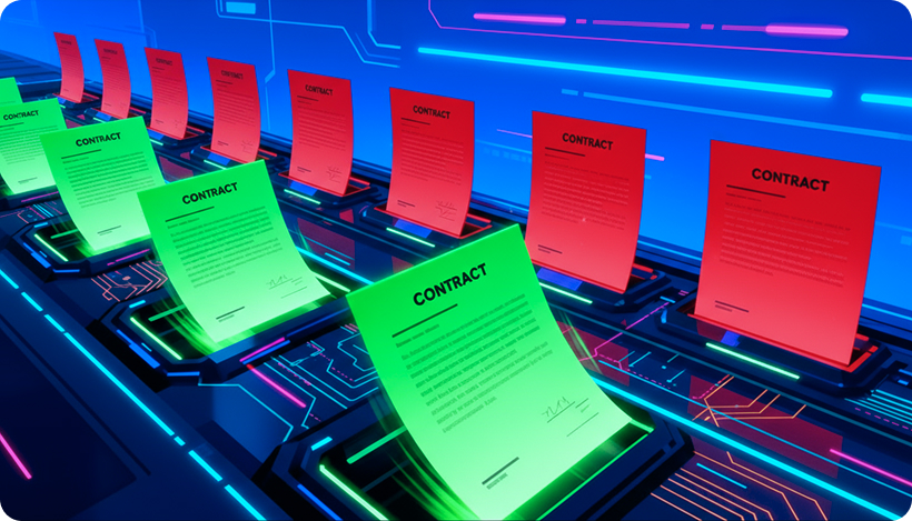 CMS-approved contracts moving down an assembly line.