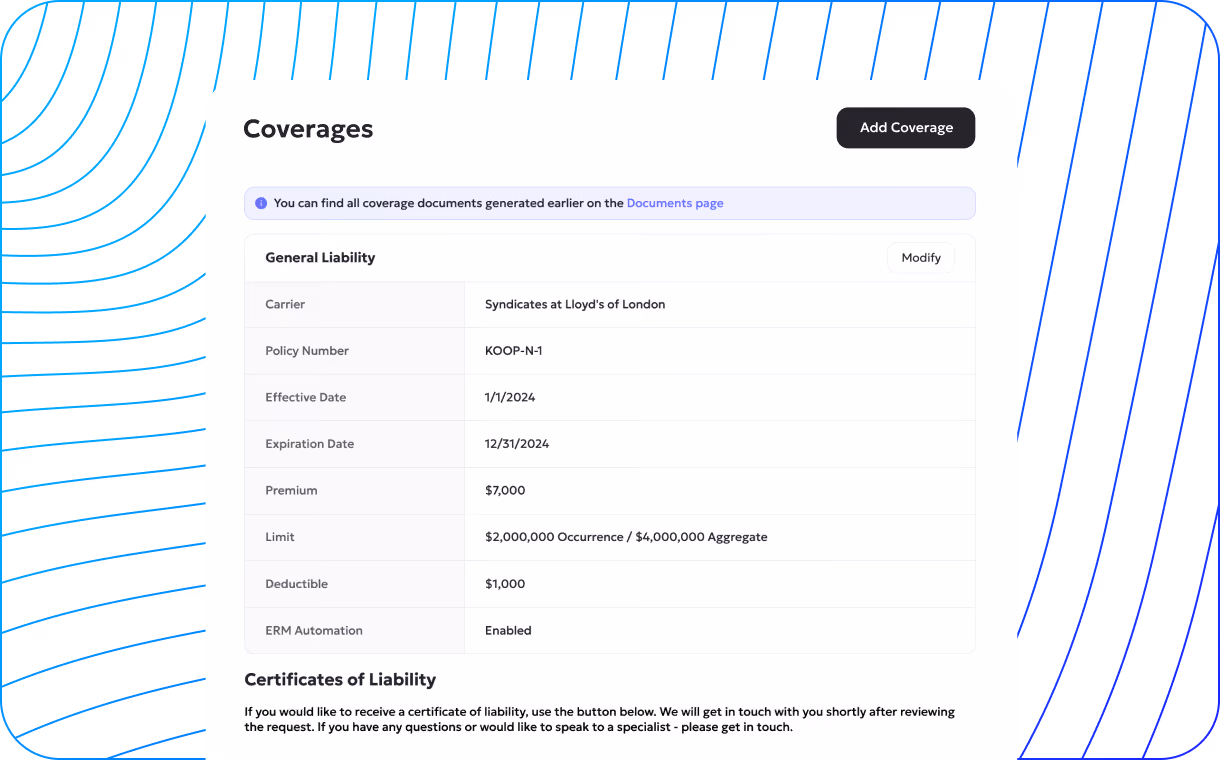 Coverage customization panel screenshot