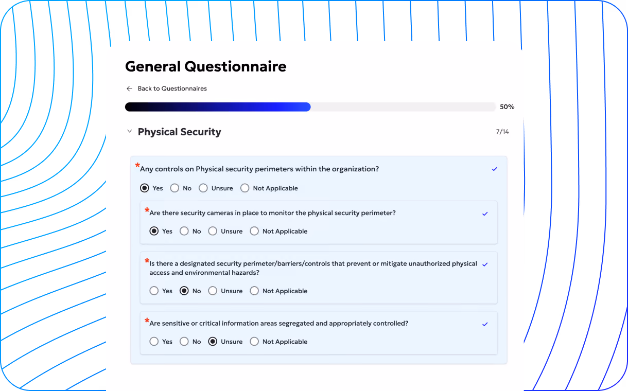 Screenshot of a Koop's technical questionnaires.